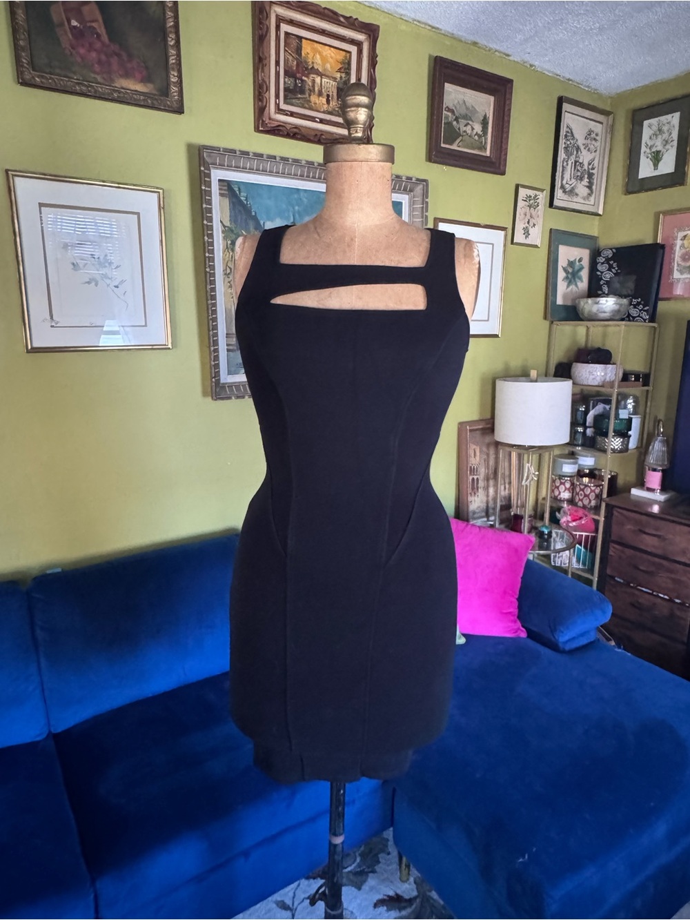 Helmut Lang Women’s Black Cutout Mini Dress with Square Neckline